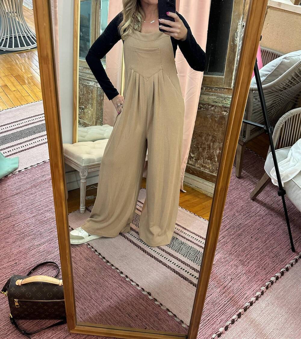 NEW EE:SOME coco wide leg jumpsuit in beige